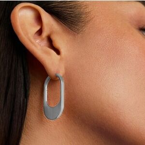 Dean Davidson Crosby Huggie Hoop Earrings Silver Tone Oval Tapered Minimalist
